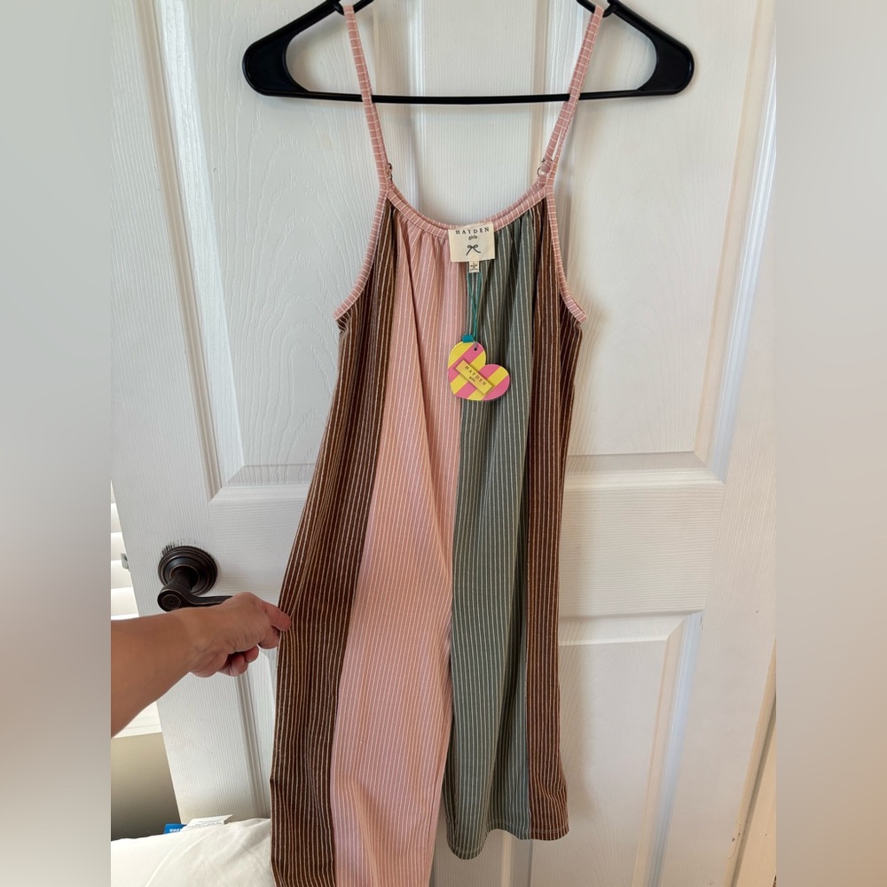 Hayden Girls Pink, Green, and Brown Striped Casual Romper